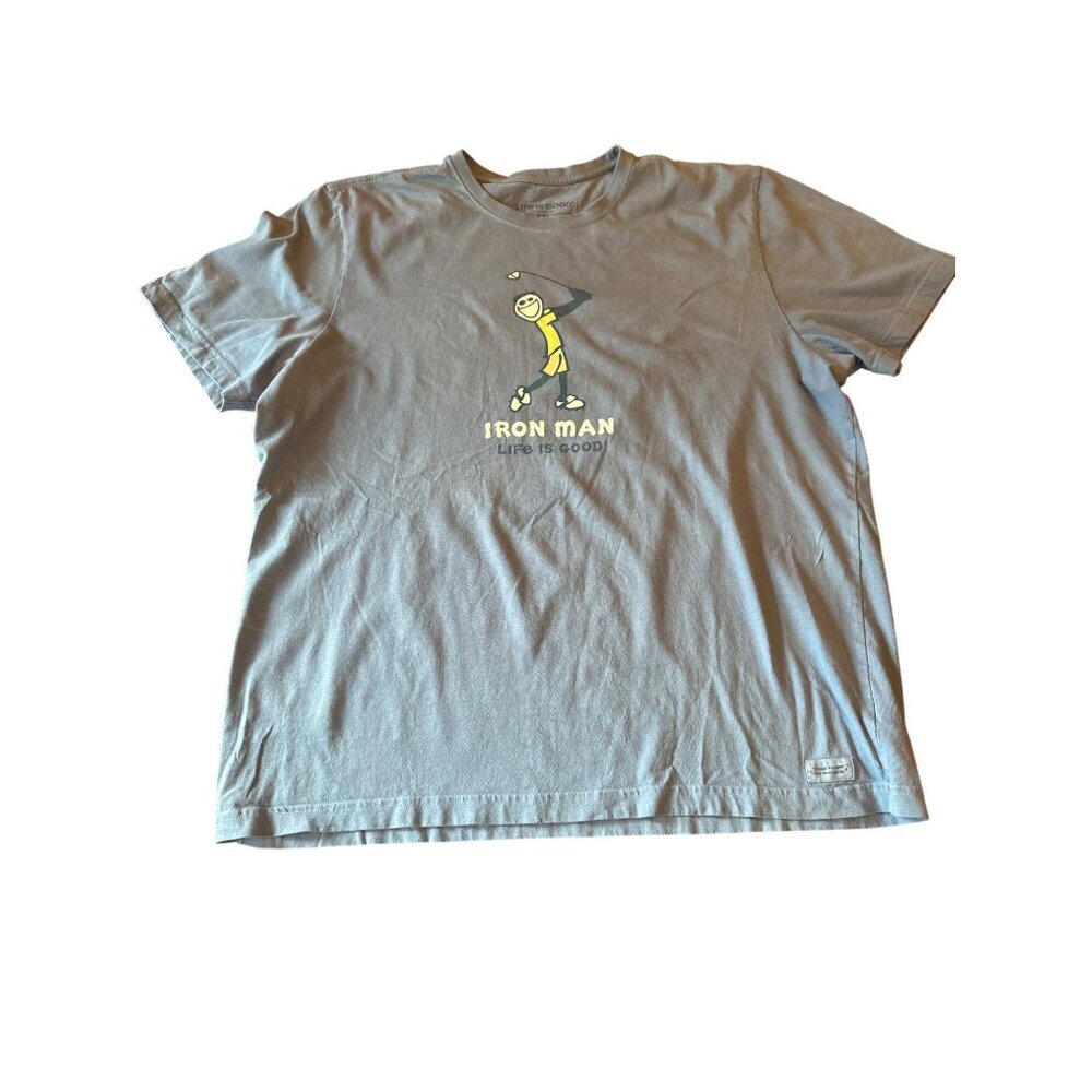 Life Is Good Mens Blue Iron Man Crusher Tee‎ XXL Cotton